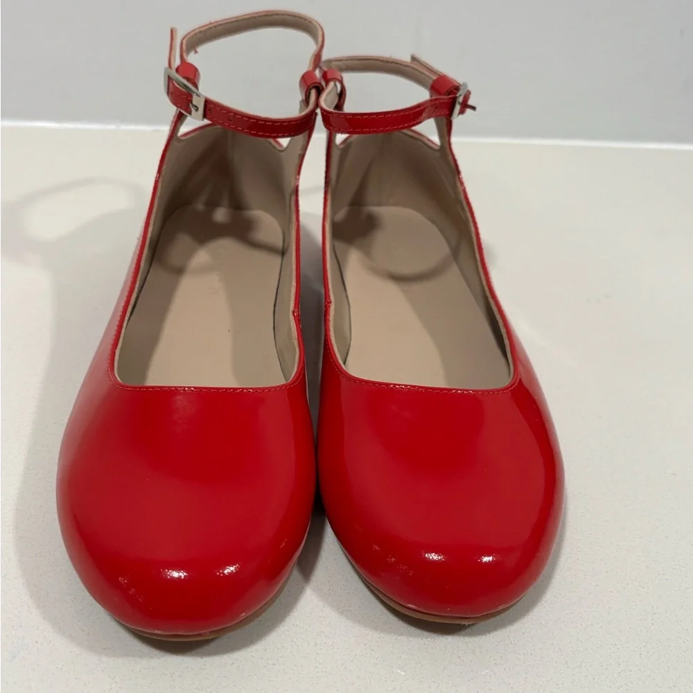 Girls Red Patent Ankle-Strap Flats